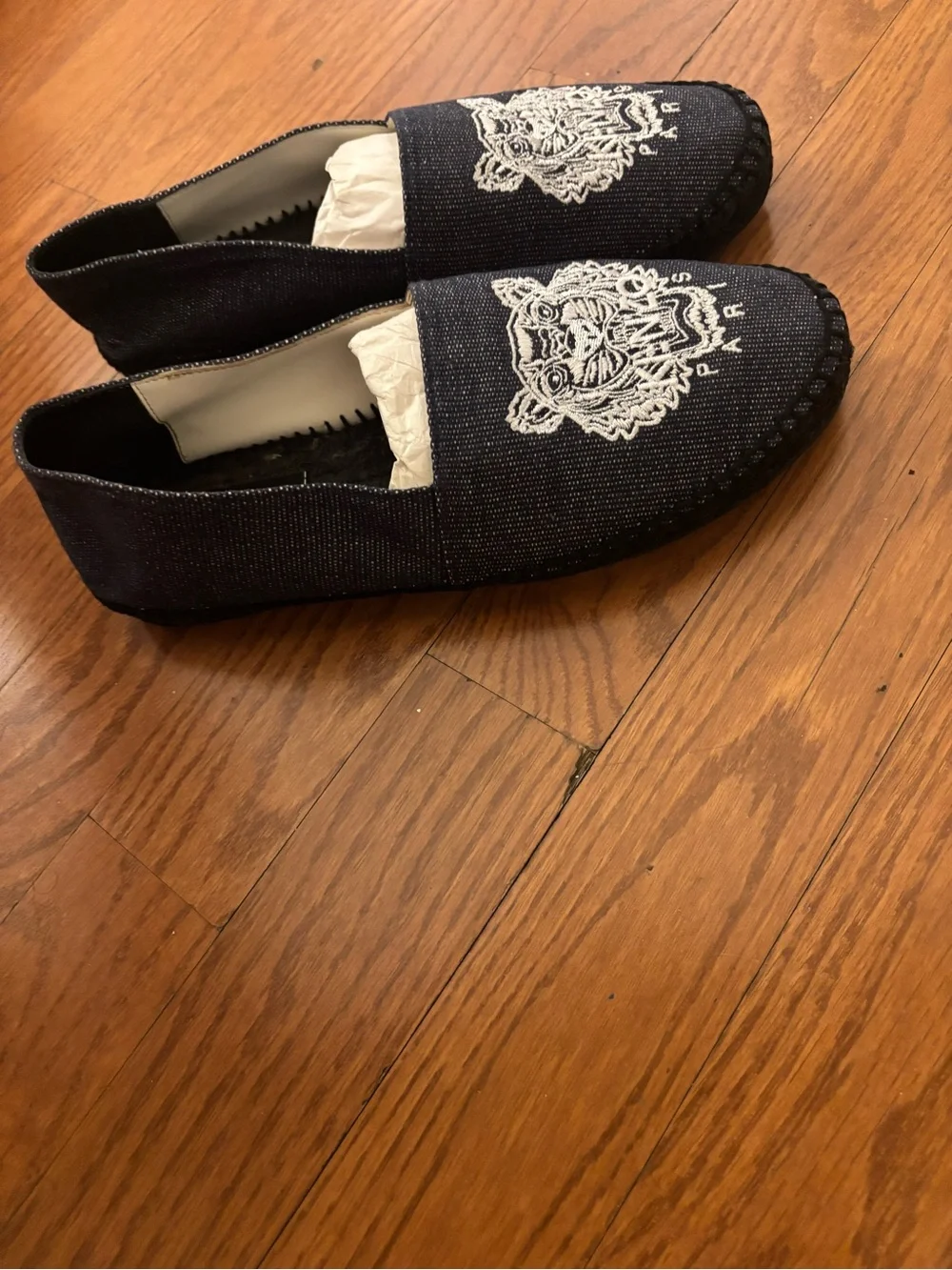Kenzo Navy Espadrilles with White Tiger Embroidery